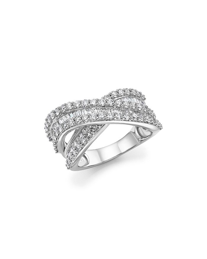 Bloomingdale's Diamond Round And Baguette Crossover Ring In 14k White Gold, 2.0 Ct. T.w. - 100% Exclusive