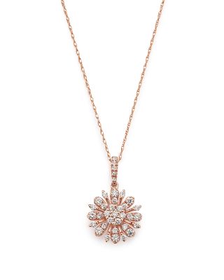 Bloomingdale's Diamond Flower Pendant Necklace In 14K Rose Gold, .55 Ct ...