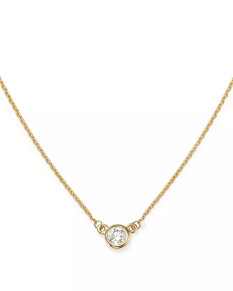 Diamond Bezel Set Pendant Necklace in 14K Yellow Gold, .15 tcw