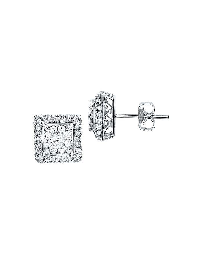 Bloomingdale's Diamond Cluster Square Stud Earrings In 14k White Gold, 1.0 Ct. T.w.
