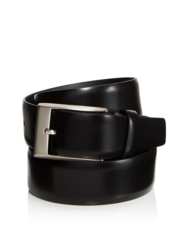 Shop Canali Men's Shiny Smooth Leather Belt In Black