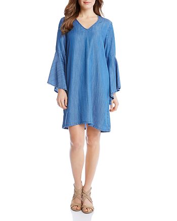 Karen Kane Chambray V-Neck Bell Sleeve Dress | Bloomingdale's