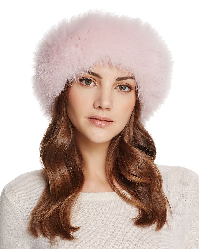 Maximilian Furs Fox Fur Knit Headband In Pink