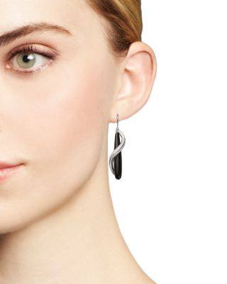 Onyx Spiral Drop Earrings in Sterling Silver  