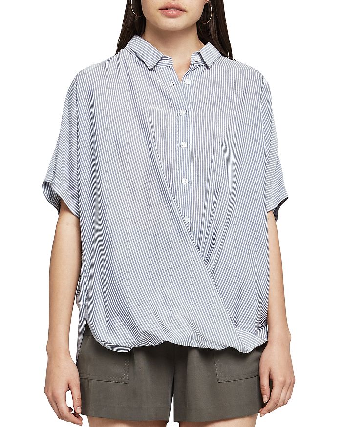 BCBGENERATION BCBGENERATION STRIPED BUTTON-DOWN FRONT-TUCK SHIRT,POF1Y943