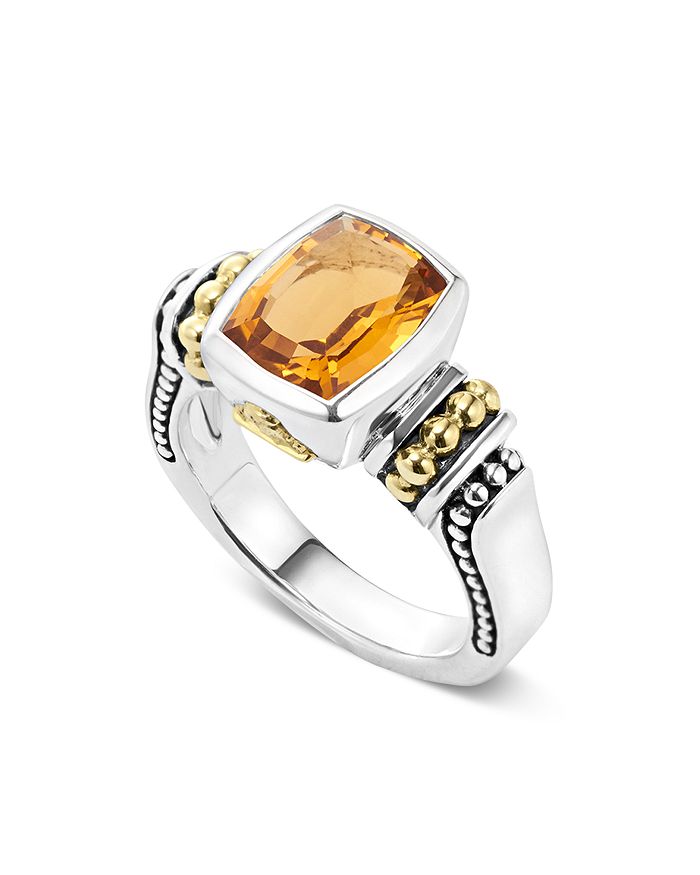 LAGOS 18K GOLD AND STERLING SILVER CAVIAR COLOR SMALL CITRINE RING,02-80561-C7