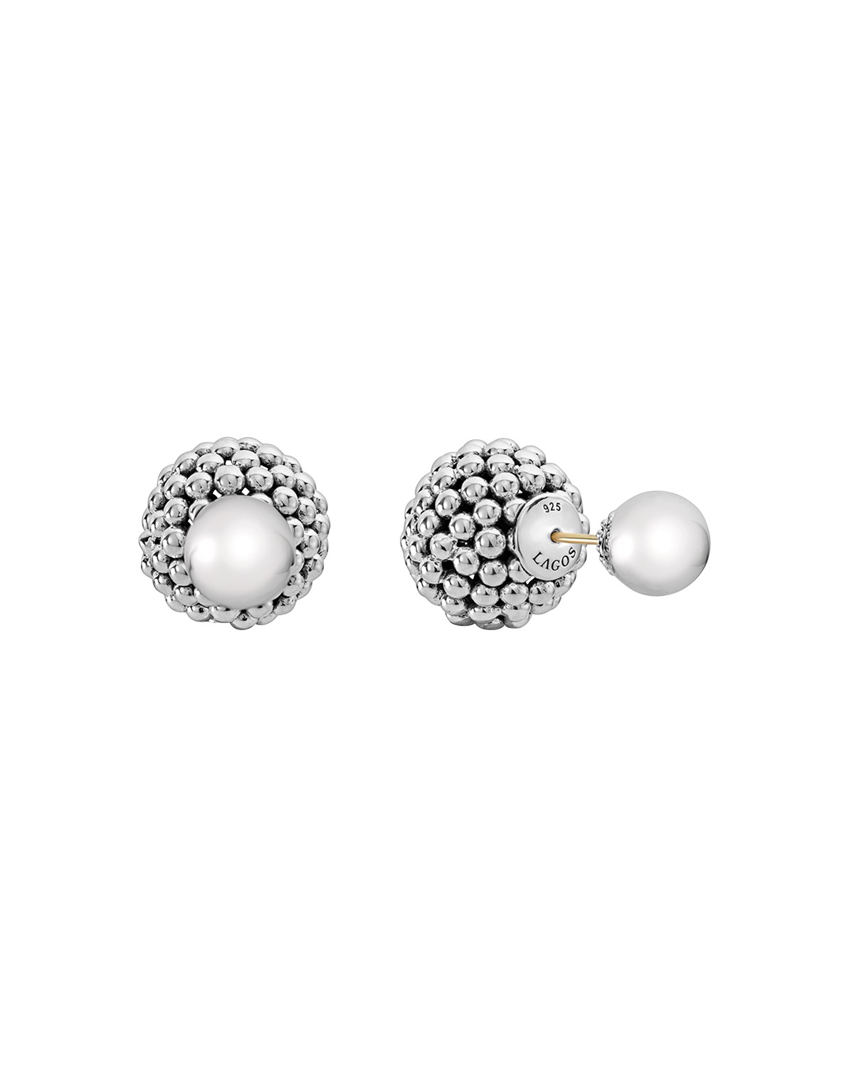 Sterling Silver Signature Caviar Bead Front-Back Stud Earrings