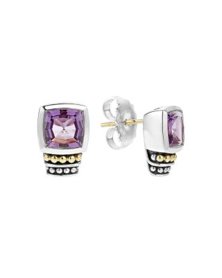 18K Gold and Sterling Silver Caviar Color Gemstone Stud Earrings