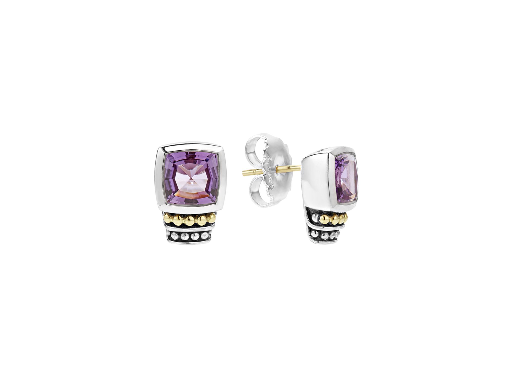 18K Gold and Sterling Silver Caviar Color Gemstone Stud Earrings — Image 8