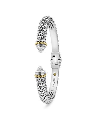18K Gold and Sterling Silver Caviar and Diamonds Cuff, 8mm
