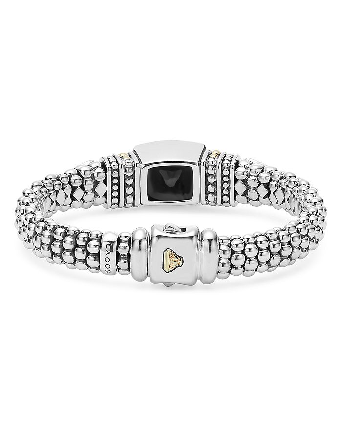 Shop Lagos 18k Gold And Sterling Silver Caviar Color Bracelet With Black Onyx In Black/silver
