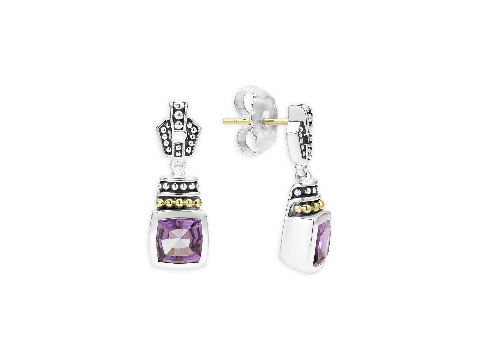 18K Gold & Sterling Silver Rittenhouse Amethyst Drop Earrings - Image 1