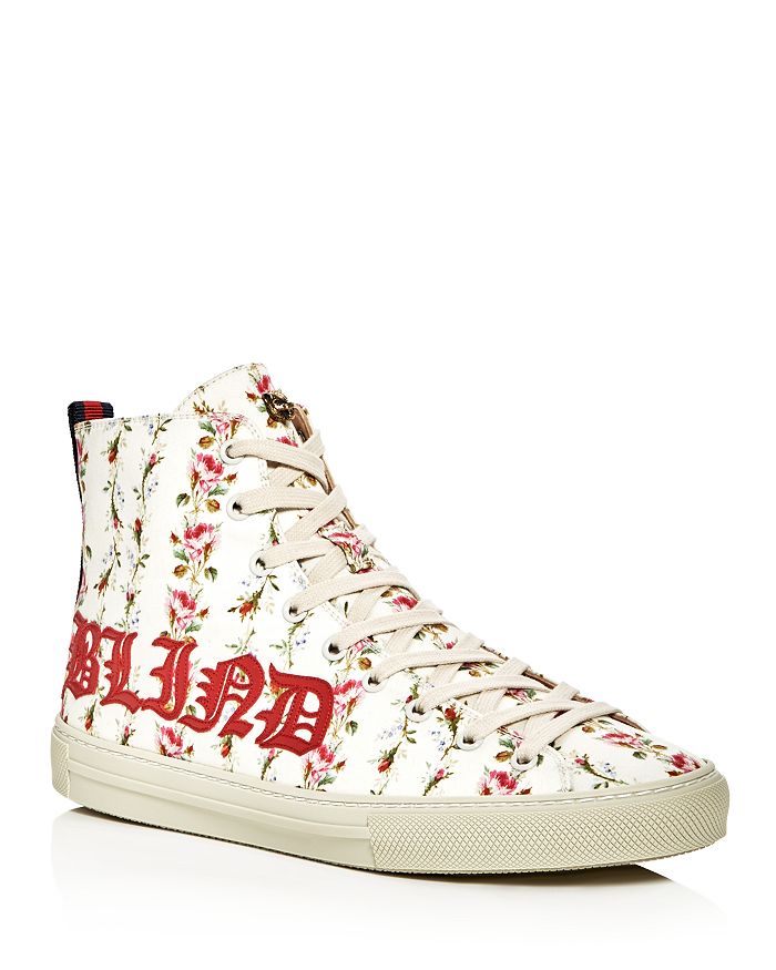 Gucci Major Blind For Love Rose Print Satin High Top Sneakers