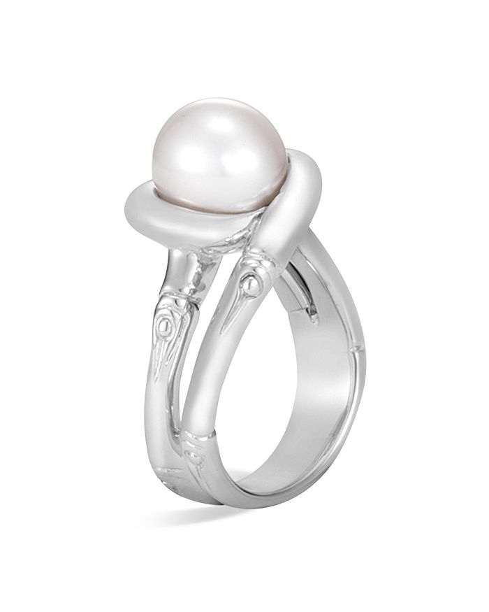 JOHN HARDY STERLING SILVER BAMBOO CULTURED FRESHWATER PEARL RING,RB5996X7