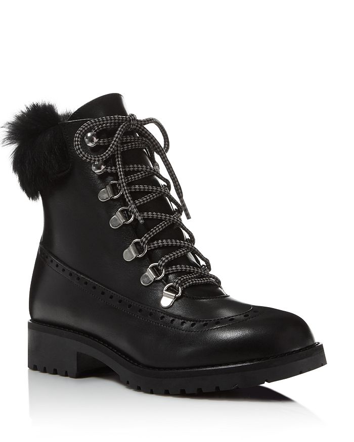 Charles David Rugby Leather and Rabbit Fur Lace Up Booties | Bloomingdale's