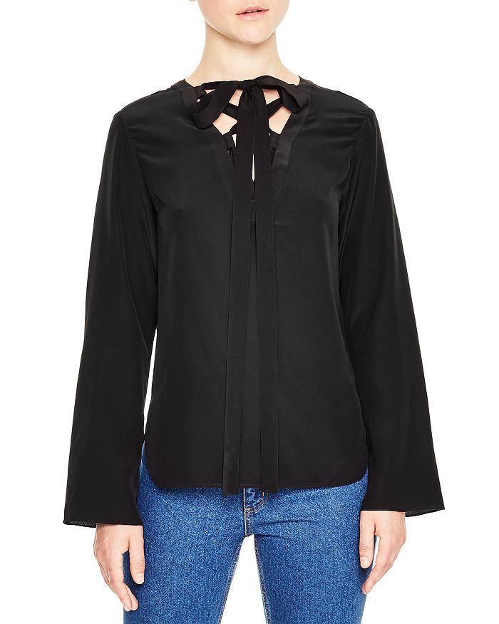 Sandro Cleo Lace-Up Silk Top | Bloomingdale's