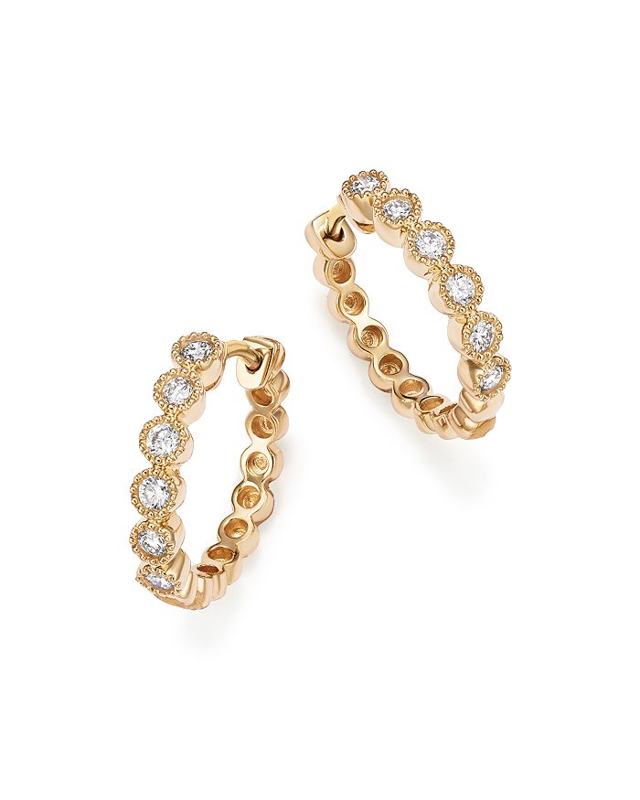 Bloomingdale's Diamond Milgrain Bezel Hoop Earrings in 14K Yellow Gold