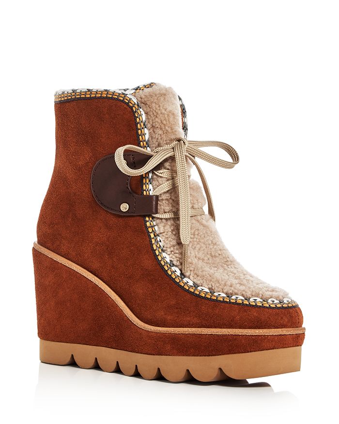 See by Chlo Women s Klaudia Suede Shearling Platform Wedge