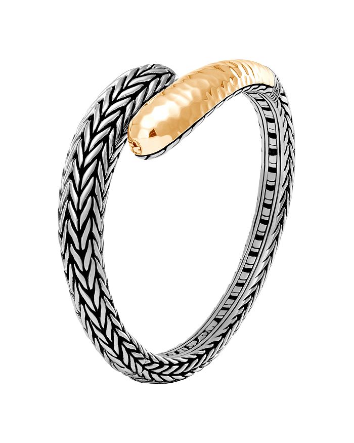 JOHN HARDY 18K YELLOW GOLD AND STERLING SILVER CLASSIC CHAIN HAMMERED SMALL KICK CUFF,CZ999669XM
