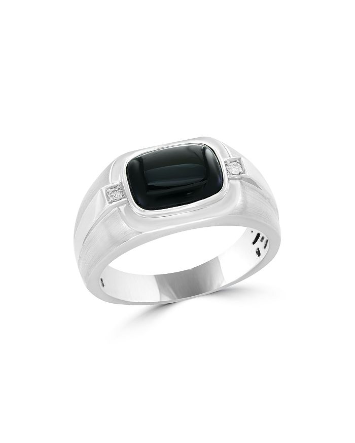 Bloomingdale's Diamond And Black Agate Men's Band In 14k White Gold, .04 Ct. T.w. - 100% Exclusive In Black/white