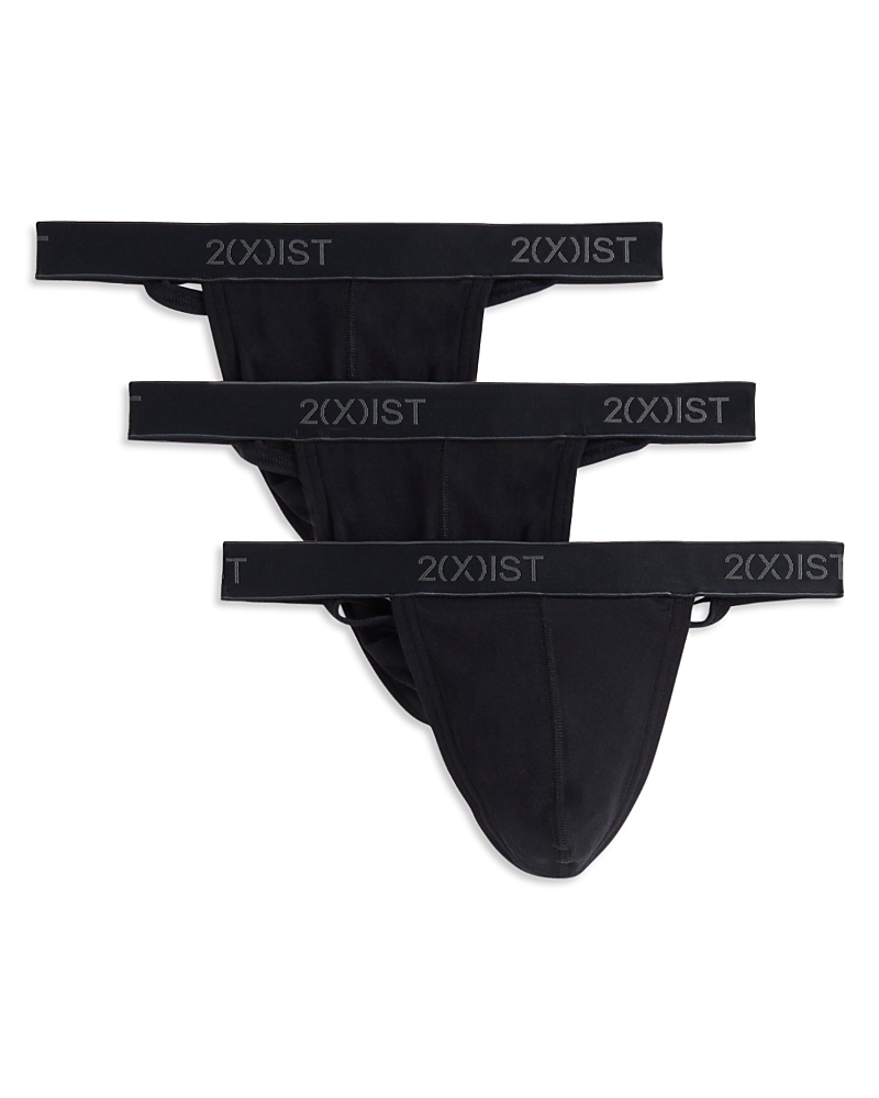 2(x)ist Men's 3-pk. Cotton Essential Y-back Thongs In Black