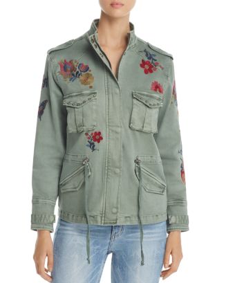 Billy T Floral Embroidered Stud Military Jacket | Bloomingdale's