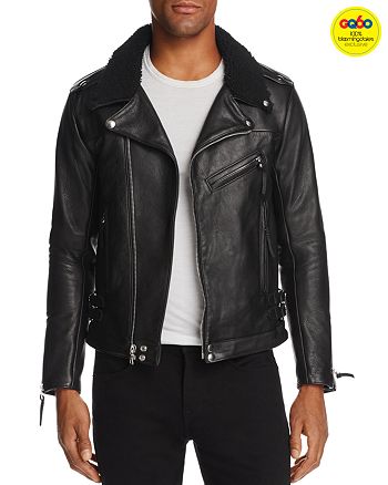 John Elliott Shearling-Collar Leather Biker Jacket - GQ60, 100% ...