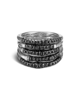 Bamboo Silver Lava Wide Ring with Black Sapphire