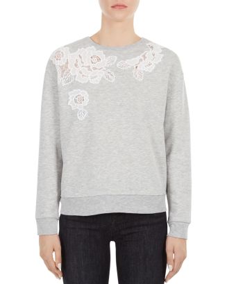 Gerard Darel Uma Floral Lace Inset Sweatshirt | Bloomingdale's
