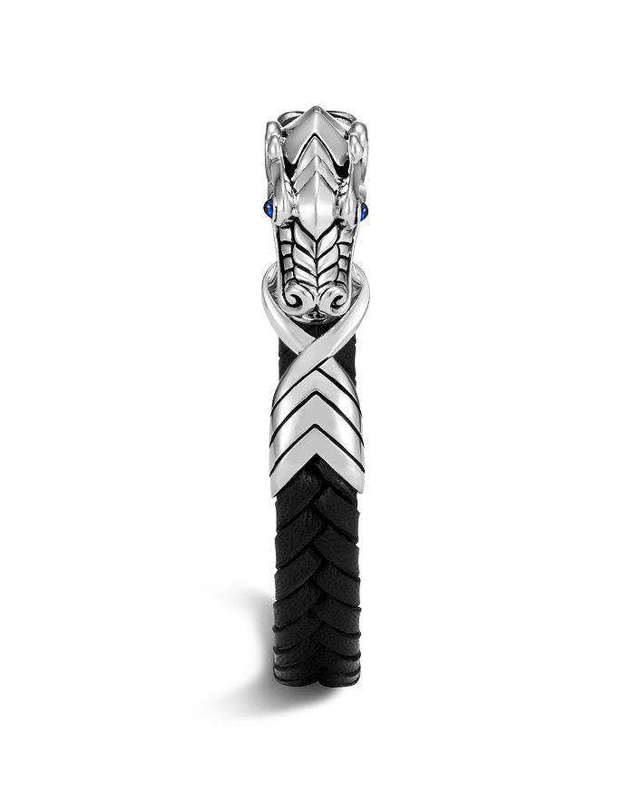 Shop John Hardy Men's Sterling Silver Legends Naga Bracelet With Braided Black Leather And Sapphire Eyes In Black/silver