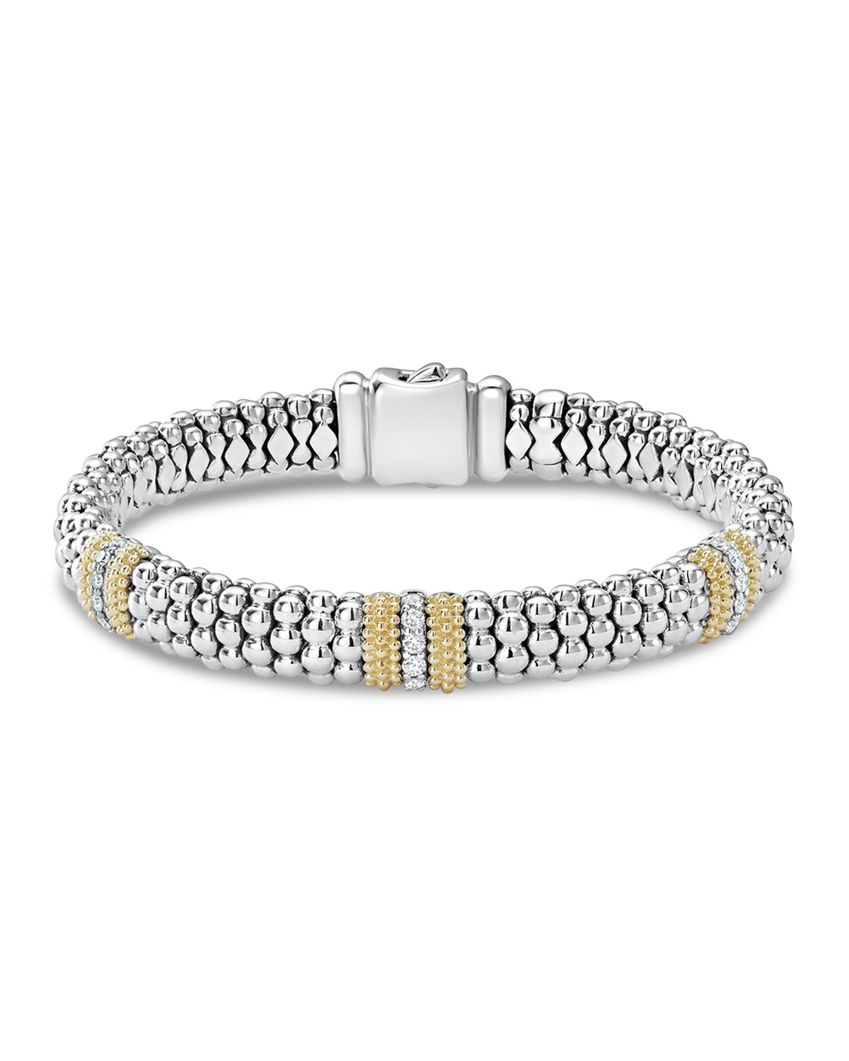 18K Gold & Sterling Silver Diamond Lux Three Station Bracelet, 9mm