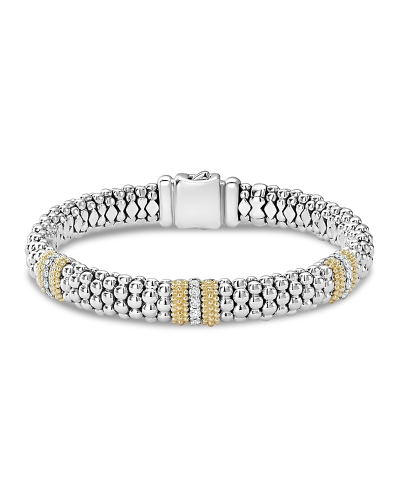 Lagos 18K Gold & Sterling Silver Diamond Lux Three Station Bracelet, 9mm