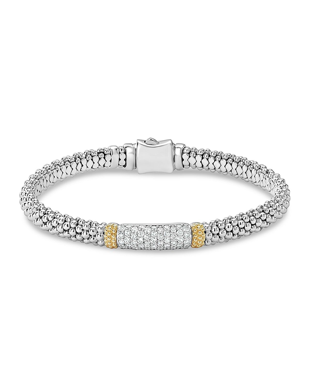 Lagos 18K Gold & Sterling Silver Diamond Lux Pave Station Bracelet, 6mm