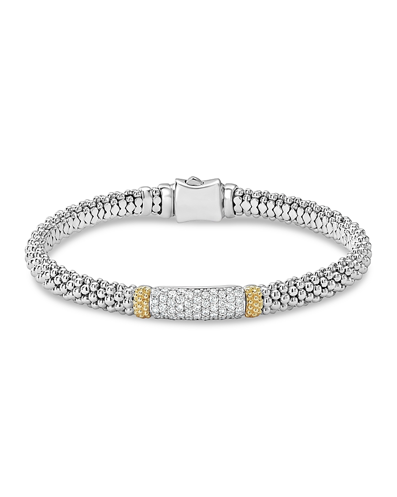 Lagos 18K Gold & Sterling Silver Diamond Lux Pave Station Bracelet, 6mm