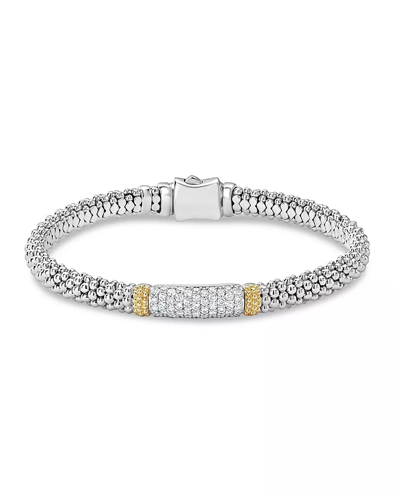 Lagos 18K Gold & Sterling Silver Diamond Lux Pave Station Bracelet, 6mm