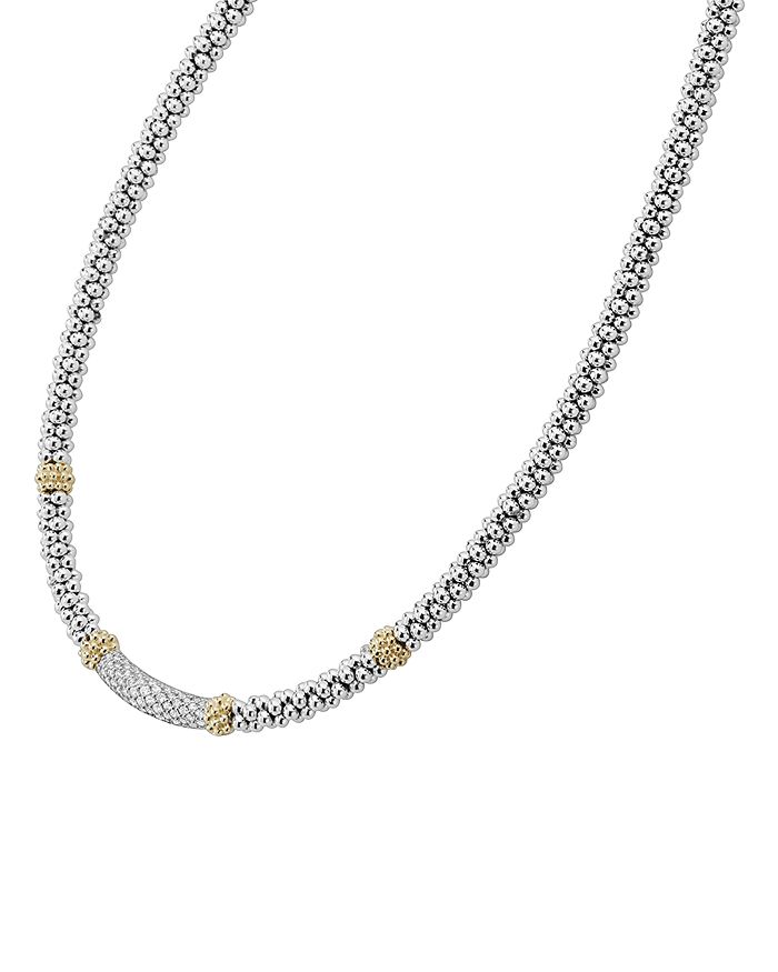 Shop Lagos 18k Gold & Sterling Silver Diamond Lux Collar Necklace, 18 In White/silver