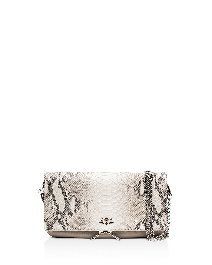 Zadig & Voltaire Rock Python Embossed Leather Crossbody Clutch In Beige/silver
