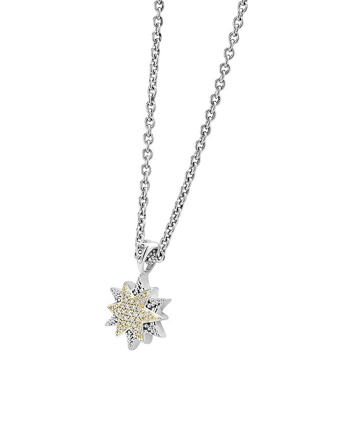 Shop Lagos 18k Gold & Sterling Silver North Star Diamond Small Pendant Necklace, 16 In White/silver