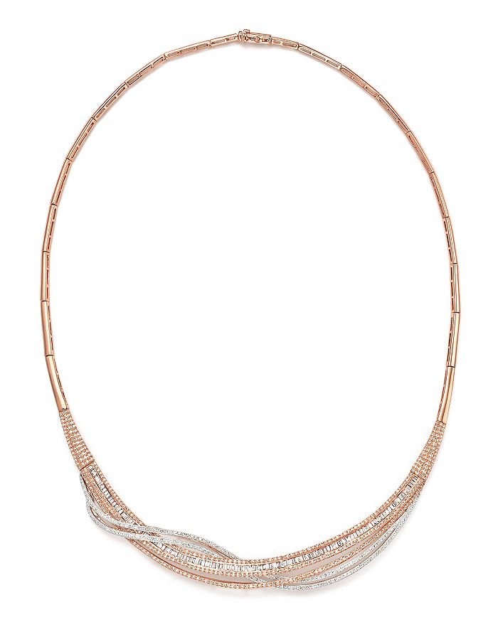 Bloomingdale's Diamond Round & Baguette Collar Necklace In 14k Rose & White Gold, 3.60 Ct. T.w. - 100% Exclusive In White/rose