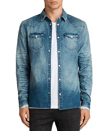 ALLSAINTS Ikeola Distressed Chambray Slim Fit Button-Down Shirt ...