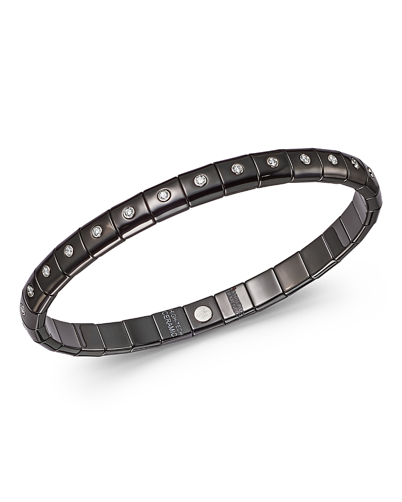 Roberto Demeglio 18k White Gold & Black Ceramic Pura Stretch Bracelet With Diamond Bezels In White/black