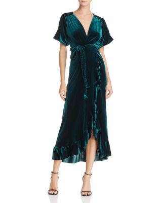 teal velvet wrap dress