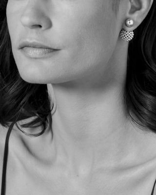 Sterling Silver Signature Caviar Bead Front-Back Stud Earrings