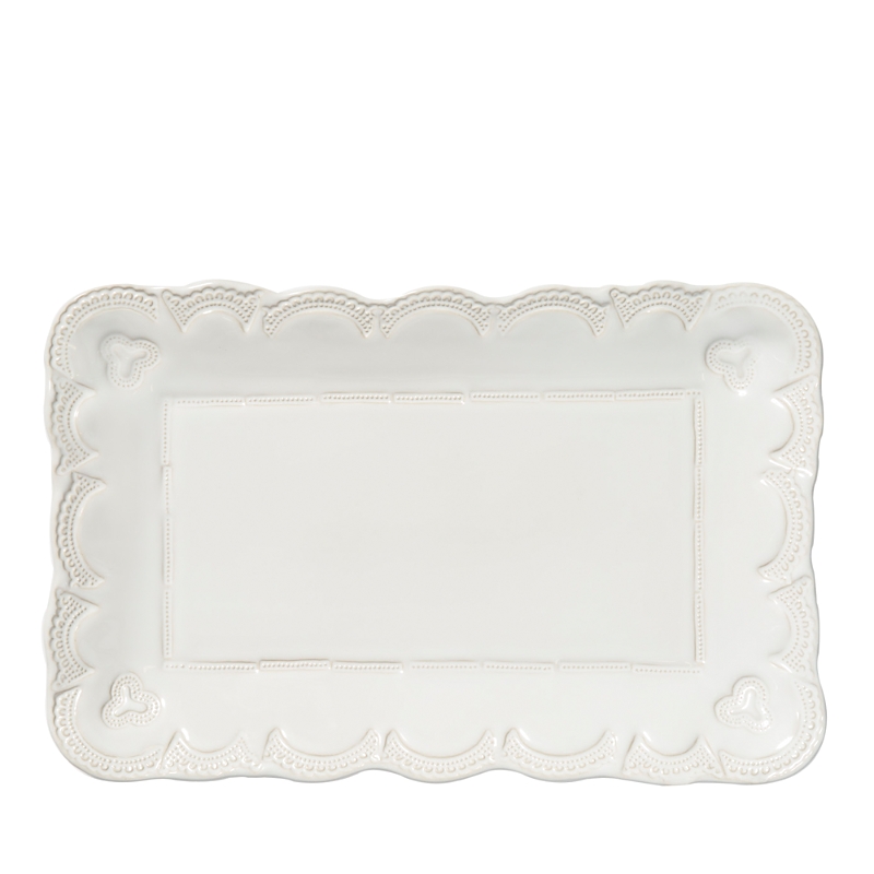 Vietri Incanto Stone Lace Small Rectangular Platter, White In White