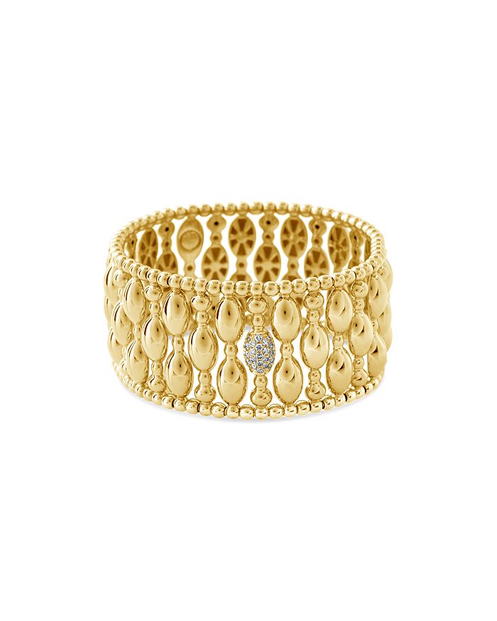 Hulchi Belluni 18k Yellow Gold Tresore Diamond Banded Stretch Bracelet In White/gold