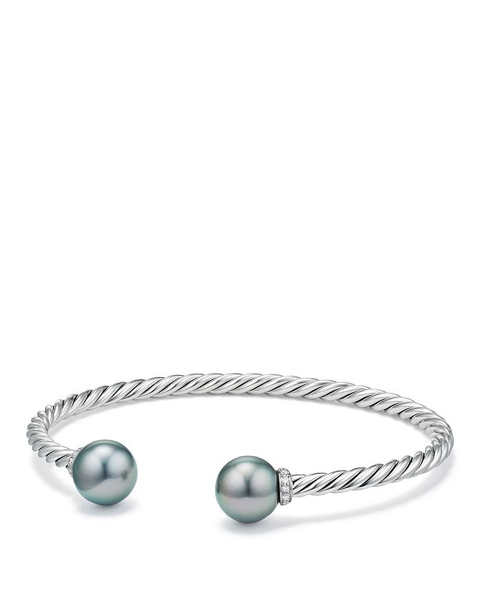 David Yurman Solari Bracelet With Diamonds & Cultured Tahitian Gray Pearl In Gray/silver