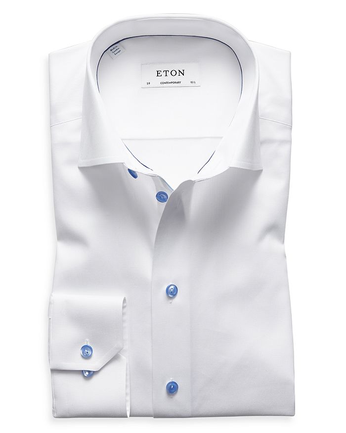 Shop Eton Contemporary Fit Contrast Blue Button Shirt In White