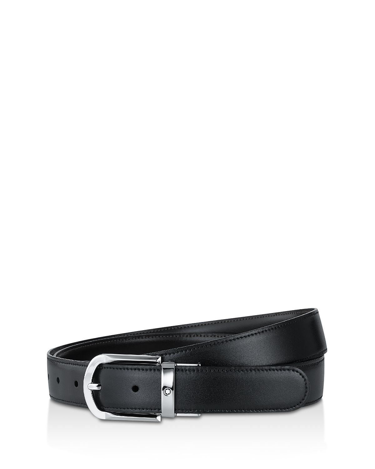 Montblanc Men's Shiny Palladium-Coated Reversible Leather Belt