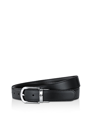 Shop Montblanc Men's Shiny Palladium-coated Reversible Leather Belt In Black