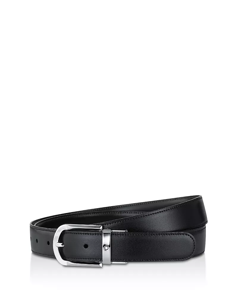 Montblanc Men's Shiny Palladium-Coated Reversible Leather Belt